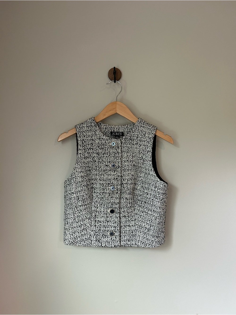 J.Crew Heathered Tweed Wool Vest 2 Italian Fabric Black White CP647